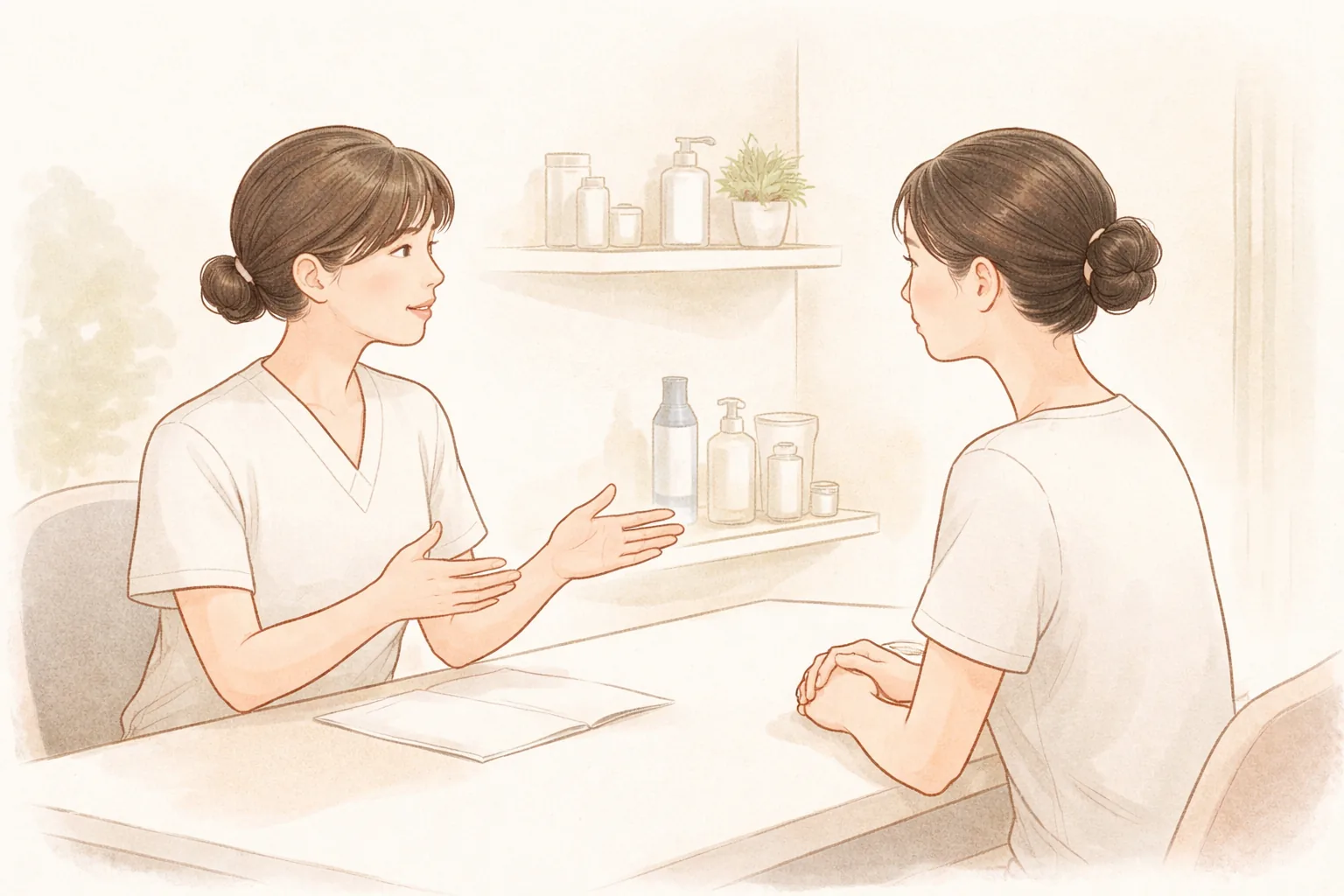 咨询室里医护人员与女性面对面交谈