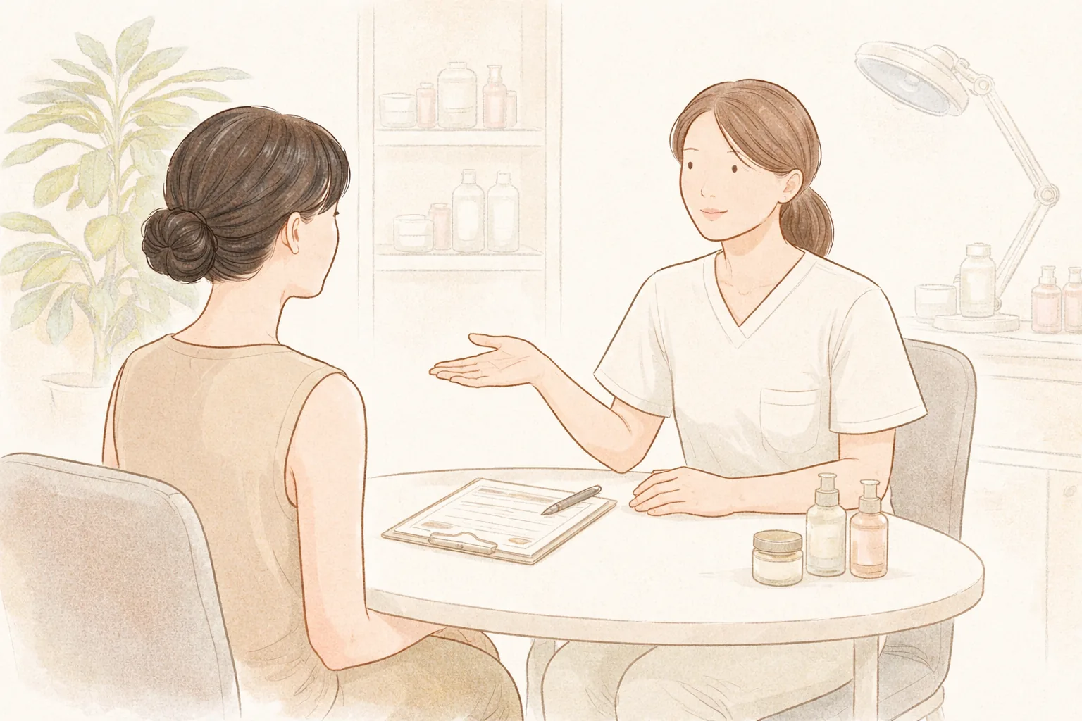 Wanita dan dokter berbincang berhadapan di ruang konsultasi