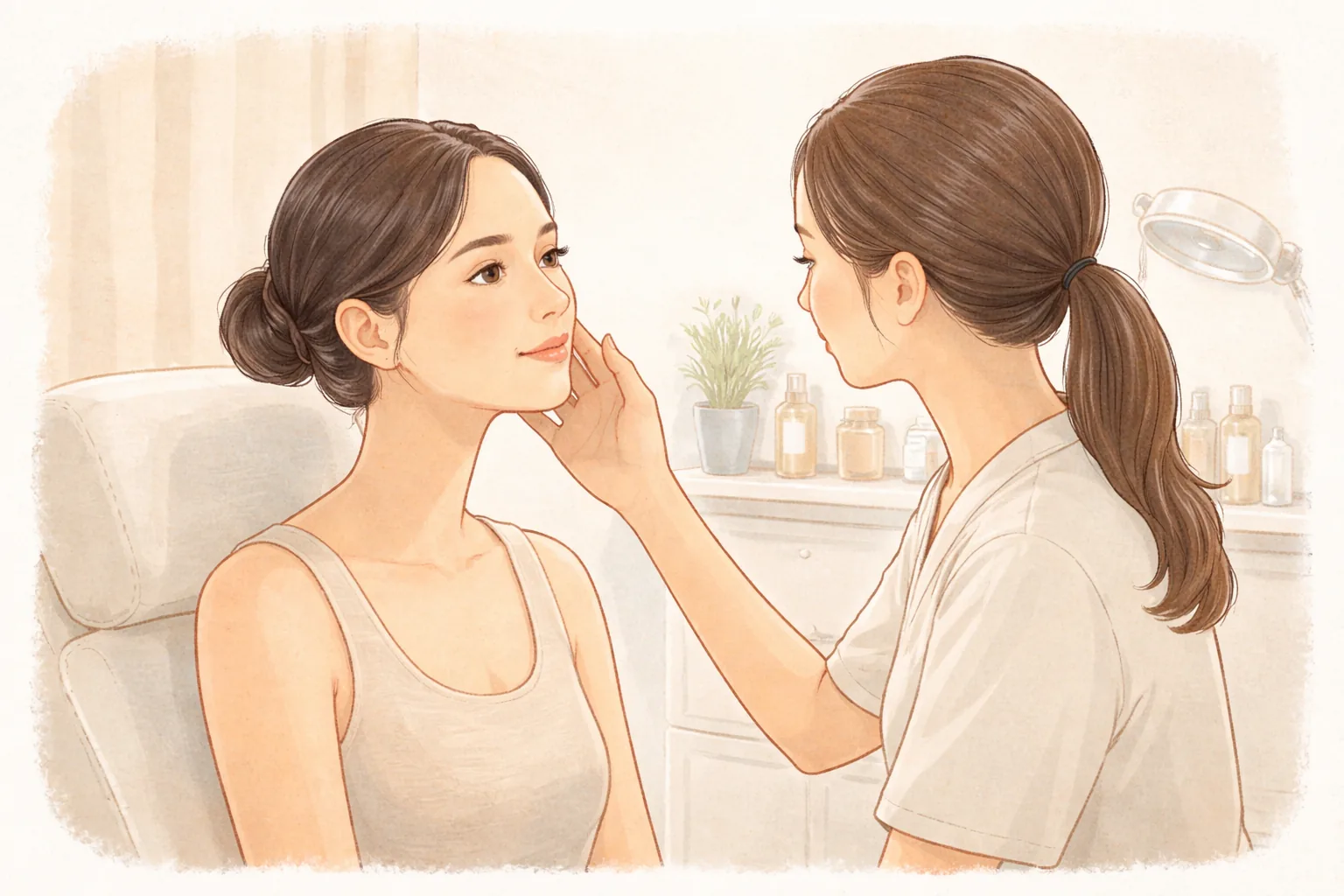 诊室里医疗人员查看患者面部
