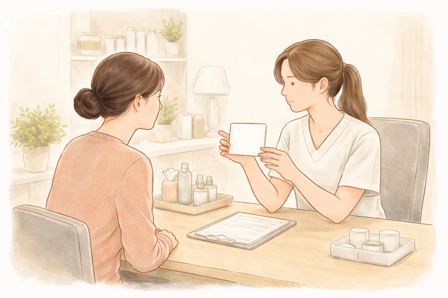 환자와 의료진이 책상 앞에서 대화하는 모습