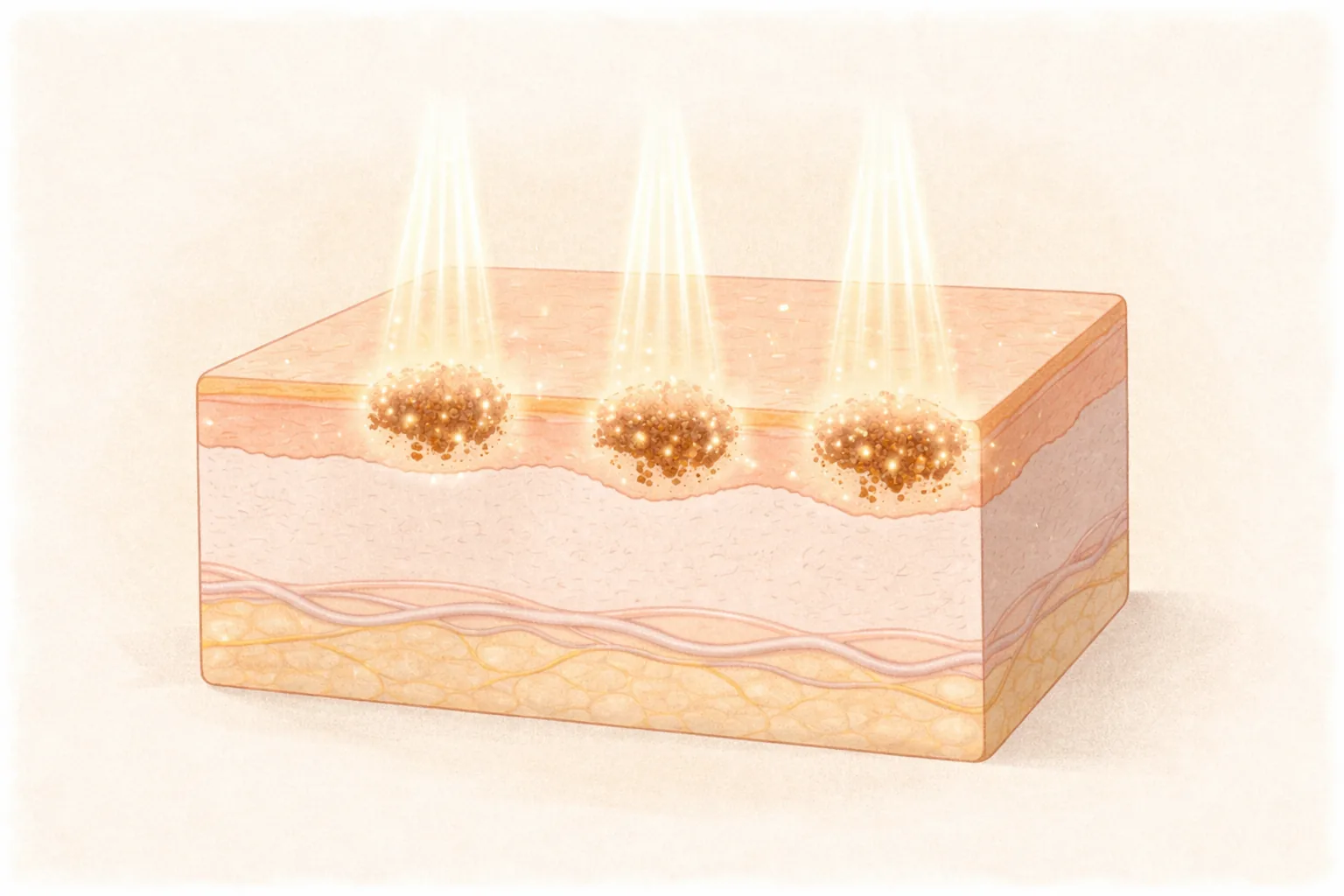 Light reaching into a skin cross-section and highlighting a clump of pigment