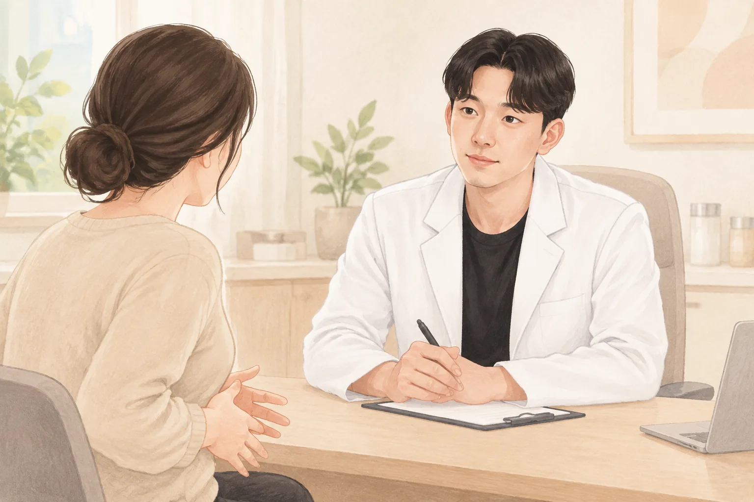 カウンセリング室で会話する医師と患者