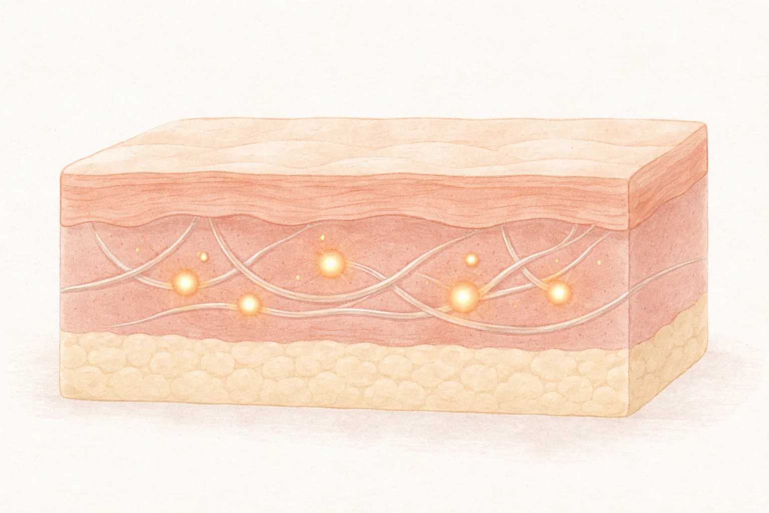 Cross-section of skin showing small thermal points in deeper layers