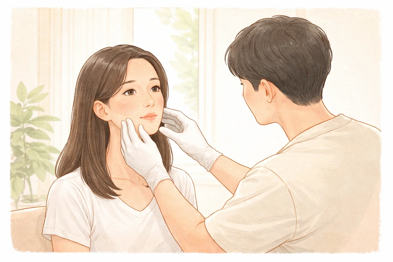 의료진이 여성의 얼굴을 살피는 모습