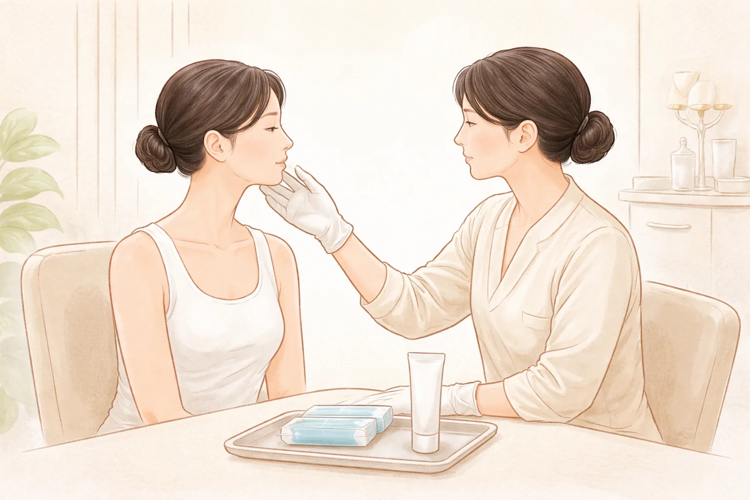 의료진이 환자의 볼을 살피며 상담하는 모습