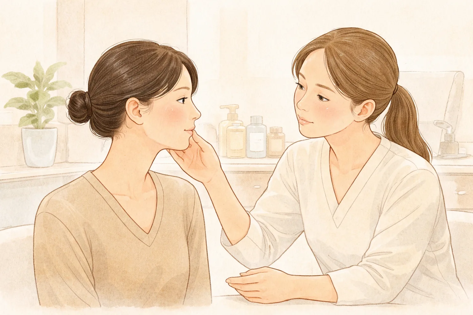 Female clinician examining a woman's face