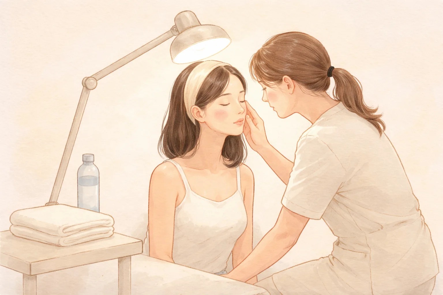 医护人员为坐着的女性患者检查