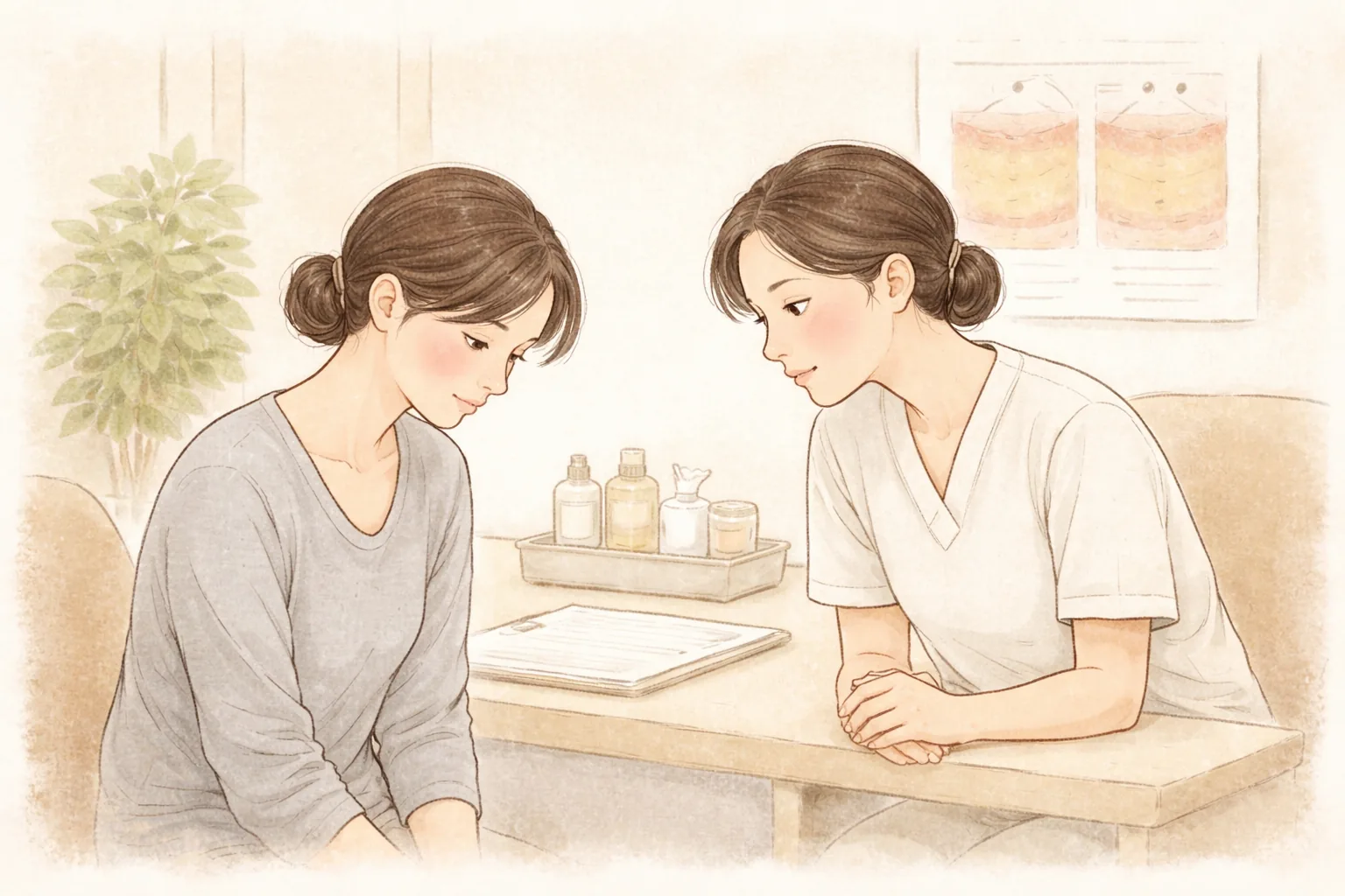 Mujer y profesional médica conversando en una consulta