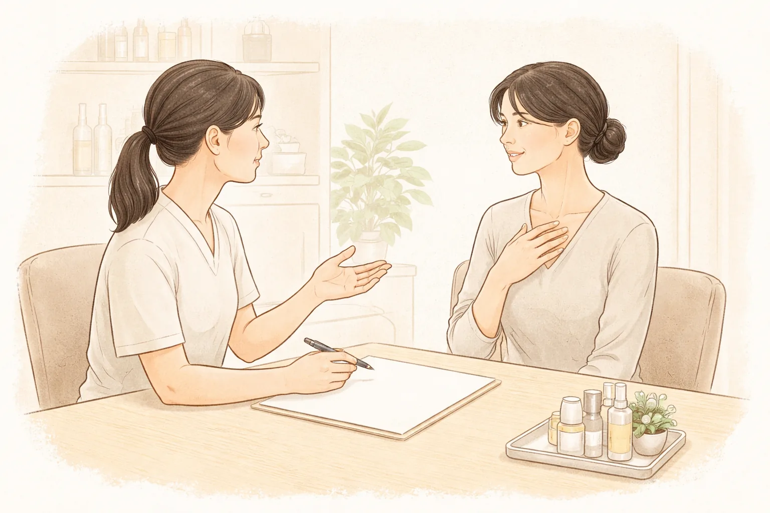 Médica y paciente conversando en un escritorio